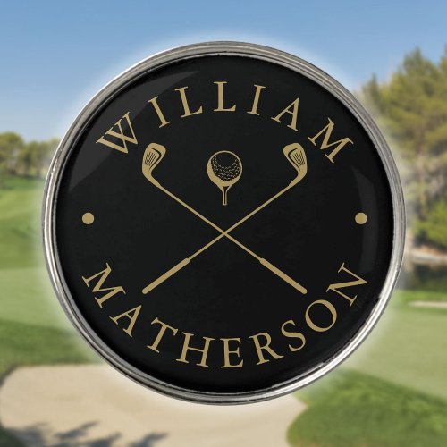 Black And Gold Golf Clubs Custom Name Golf Ball Marker