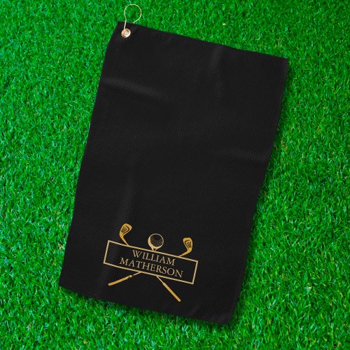 Black And Gold Golf Clubs Personalized  Golf Towel