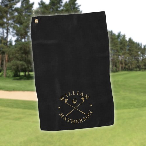 Black And Gold Golf Clubs Personalized Name Golf Towel