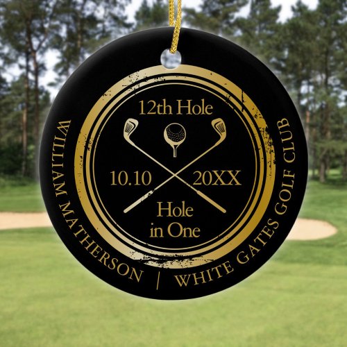 Black And Gold Golf Hole In One Retro Personalized Ceramic Ornament