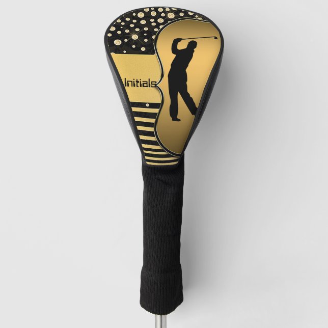  Black and Gold Golfer w/Initial Golf Head Cover (Front)