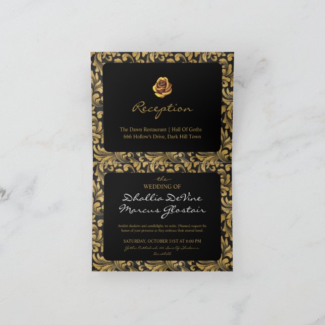 Black And Gold Goth Pattern  Invitation (Inside)