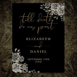 Black And Gold Goth Roses Floral Wedding Sign