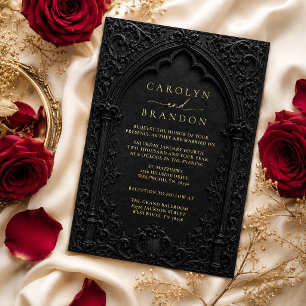 Black and Gold Gothic Arch Wedding Invitation Foil Invitation