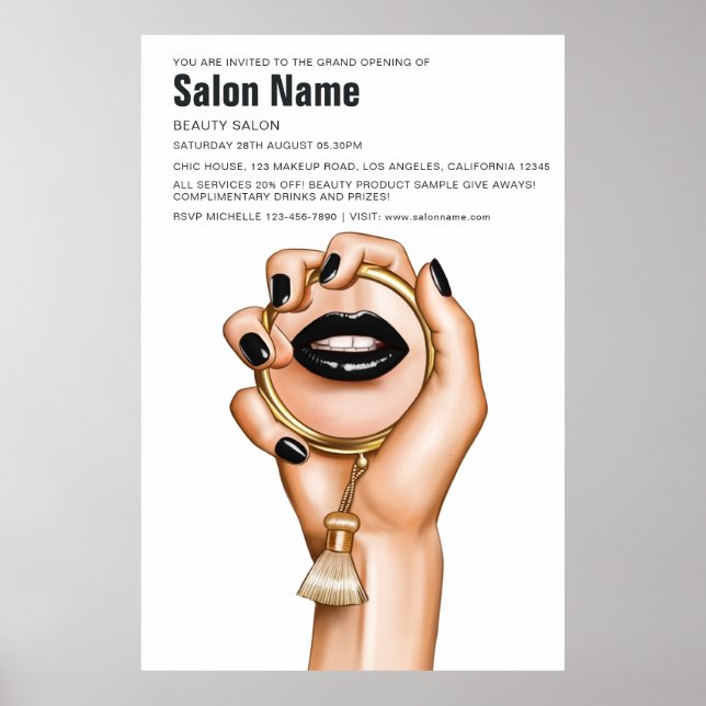 Black and Gold Gothic Beauty Salon Opening Poster (Front)