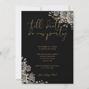 Black And Gold Gothic Floral Adult Halloween Party Invitation