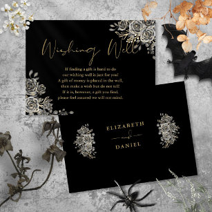 Black And Gold Gothic Floral Wishing Well Wedding Enclosure Card