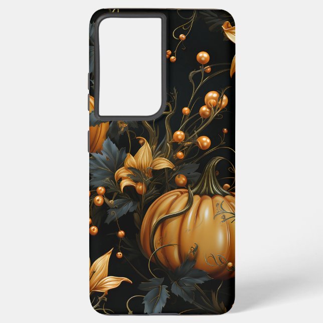 BLACK AND GOLD GOTHIC HALLOWEEN PUMPKINS SAMSUNG GALAXY CASE (Back)