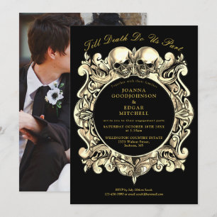 Black And Gold Gothic Photo Engagement Party Invitation