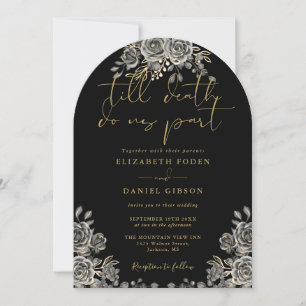 Black And Gold Gothic Roses Floral Arch Wedding Invitation