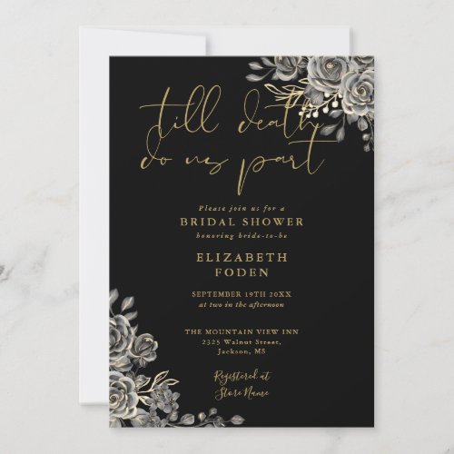 Black And Gold Gothic Roses Floral Bridal Shower Invitation