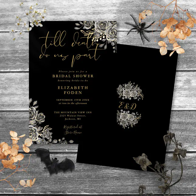 Black And Gold Gothic Roses Floral Bridal Shower Invitation | Zazzle