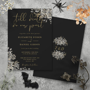 Black And Gold Gothic Roses Floral Wedding Invitation