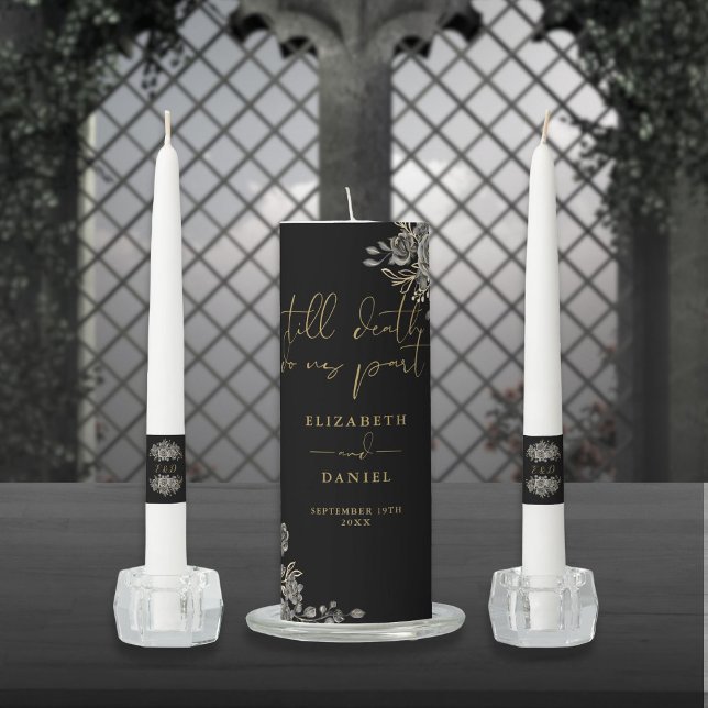 Black And Gold Gothic Roses Floral Wedding Unity Candle Set (Black And Gold Gothic Roses Floral Wedding Unity Candle Set)
