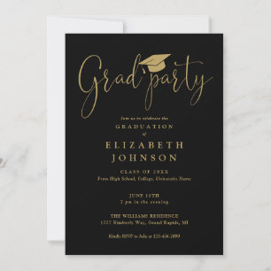 Black And Gold Grad Party Script Graduation Invitation