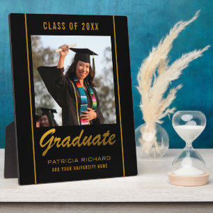 Black And Gold Grad Photo Graduation 2026 Keepsake Plaque