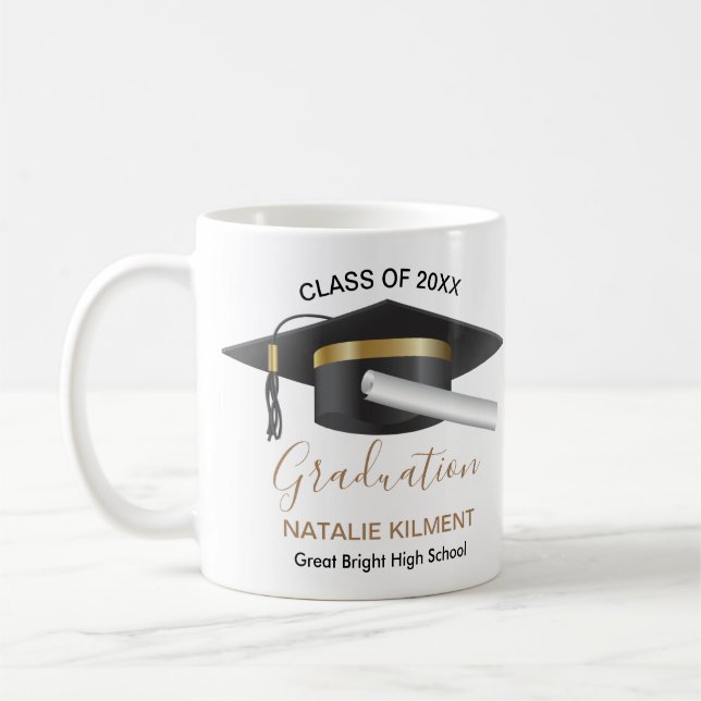 Black and Gold Graduate Cap Graduation 2022 Coffee Mug (Left)
