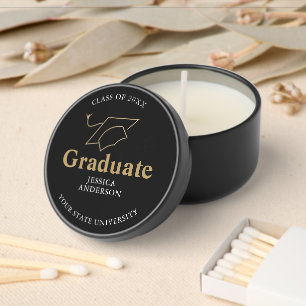 Black and Gold Graduate Cap Graduation Mini Candle Favors