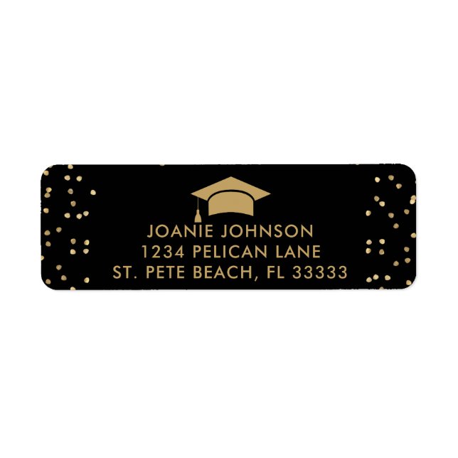 Black and Gold Graduate Cap Return Address Label (Front)
