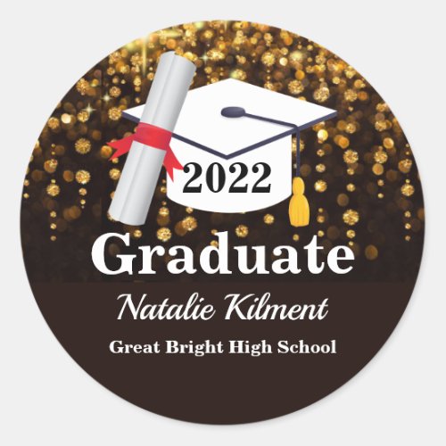 Black and Gold Graduation Cap Class of 2022 Classic Round Sticker