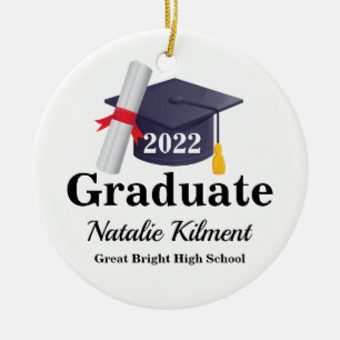 Black and Gold Graduation Cap Class of 2022 Photo Ceramic Ornament