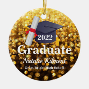Black and Gold Graduation Cap Class of 2022 Photo Ceramic Ornament