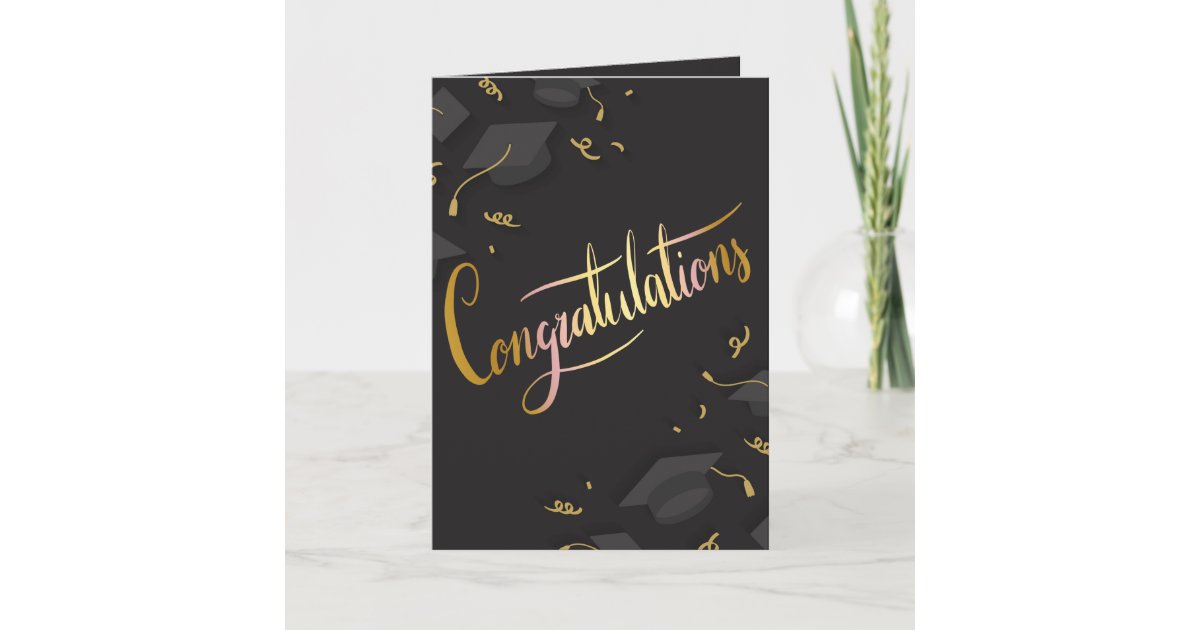 Black and Gold Graduation Cap Greeting Card | Zazzle