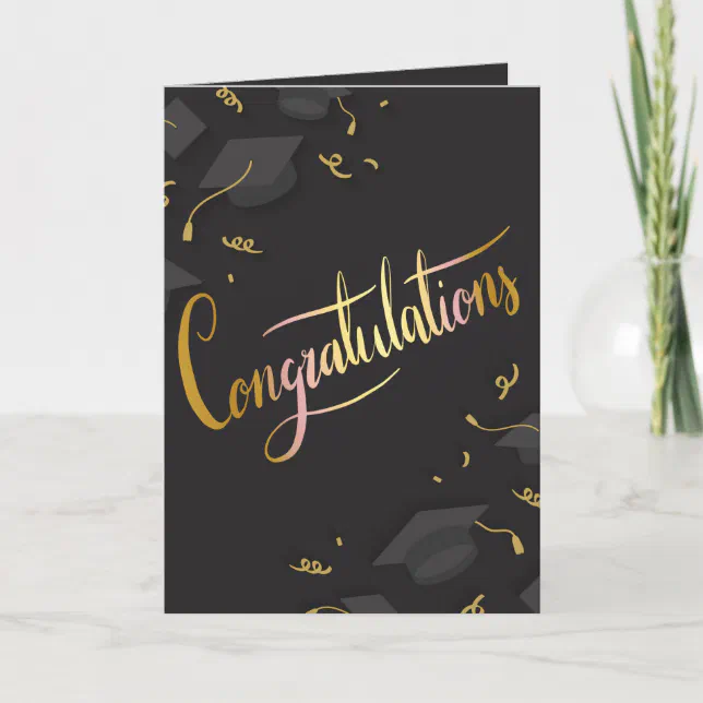 Black and Gold Graduation Cap Greeting Card | Zazzle