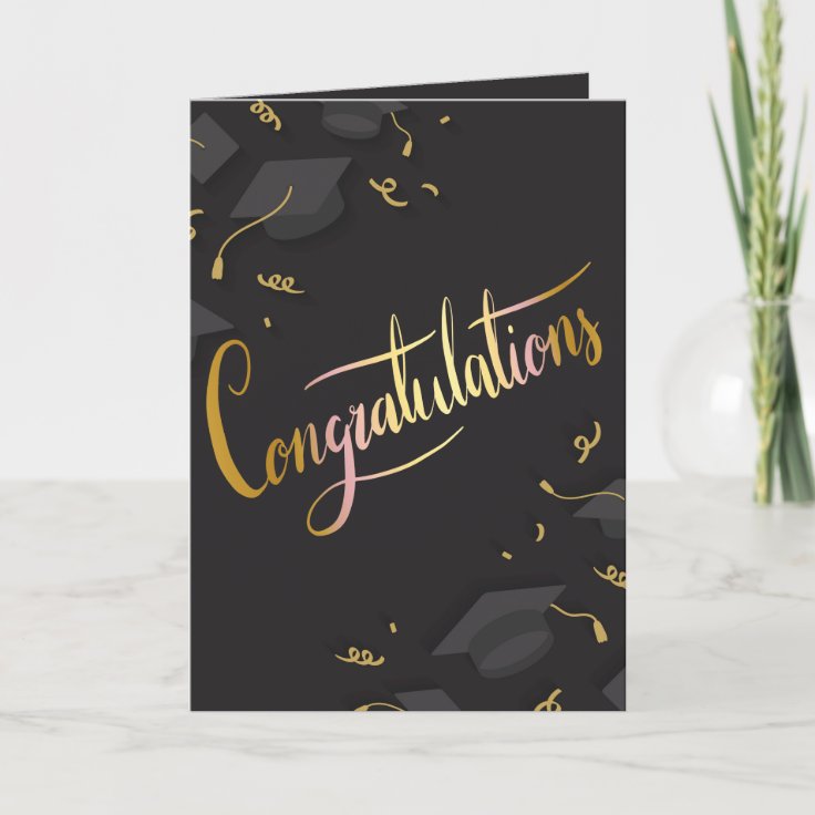 Black and Gold Graduation Cap Greeting Card | Zazzle