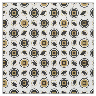 Black and Gold Graduation Cap Pattern Fabric