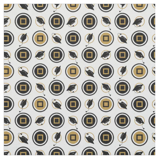 Black and Gold Graduation Cap Pattern Fabric | Zazzle