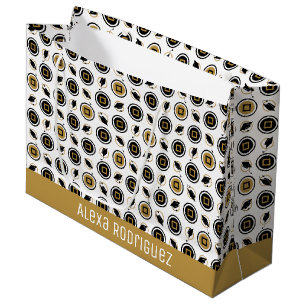 Black and Gold Graduation Cap Pattern Large Gift Bag