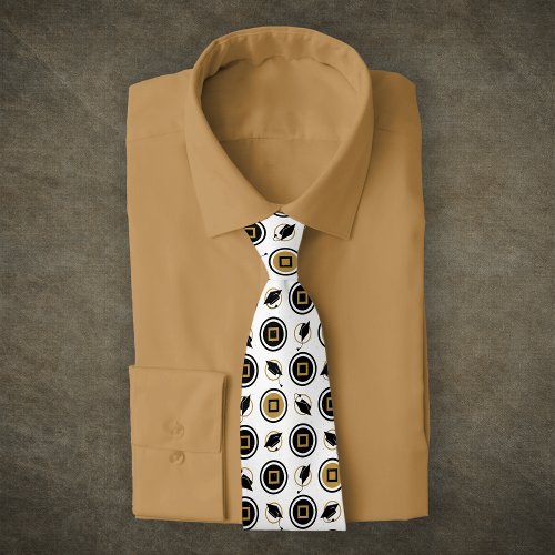 Black and Gold Graduation Cap Pattern Neck Tie