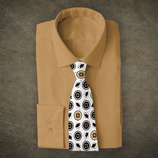 Black and Gold Graduation Cap Pattern Neck Tie (Creator Uploaded)