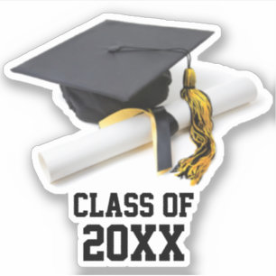 Black and Gold Graduation Cap & Tassel Class Of Sticker