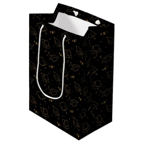 Black and Gold Graduation Cap Toss Medium Gift Bag