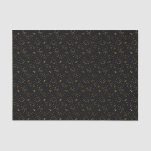 Black and Gold Graduation Cap Toss Tissue Paper (Front)