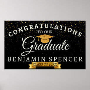 Black and Gold Graduation Celebration Banner Poster
