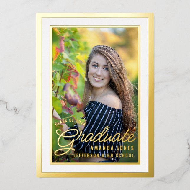 Black and Gold Graduation Celebration Party Foil Invitation (Front)