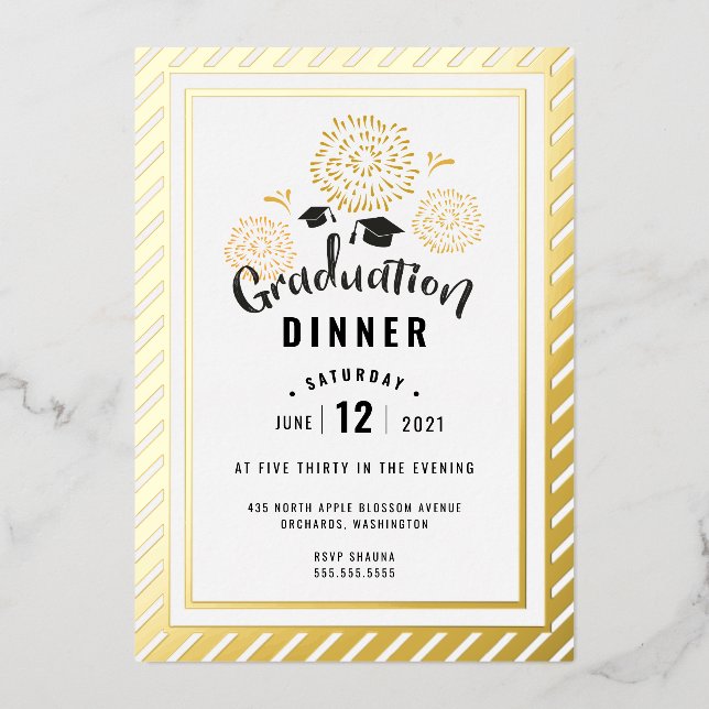 Black and Gold Graduation Celebration Party  Foil Invitation (Front)