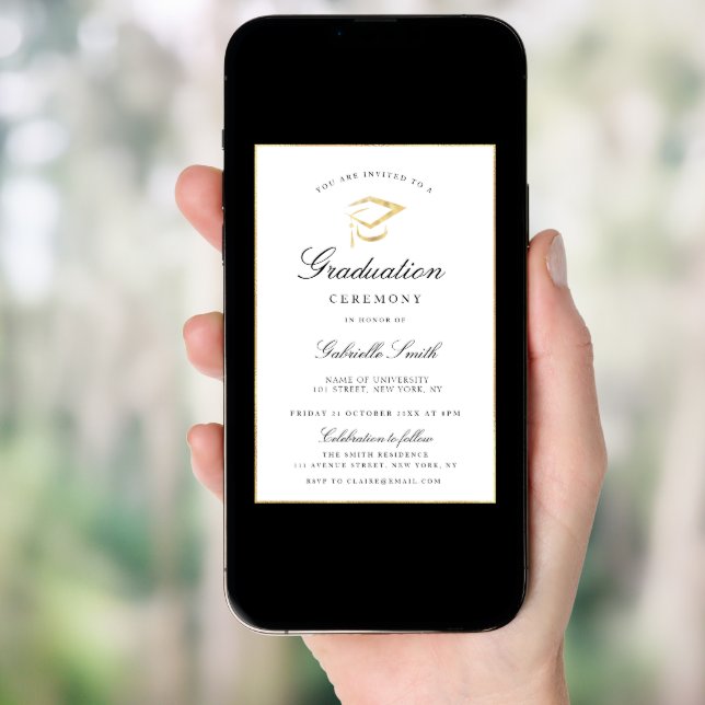 black and gold graduation ceremony invitation (Front Digital)