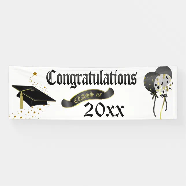 Black and Gold Graduation Class Of Banner | Zazzle