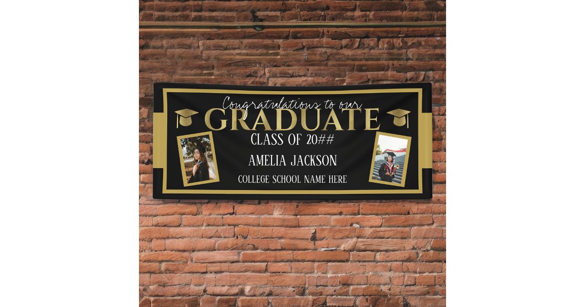 Black And Gold Graduation Congratulations Photo Banner | Zazzle