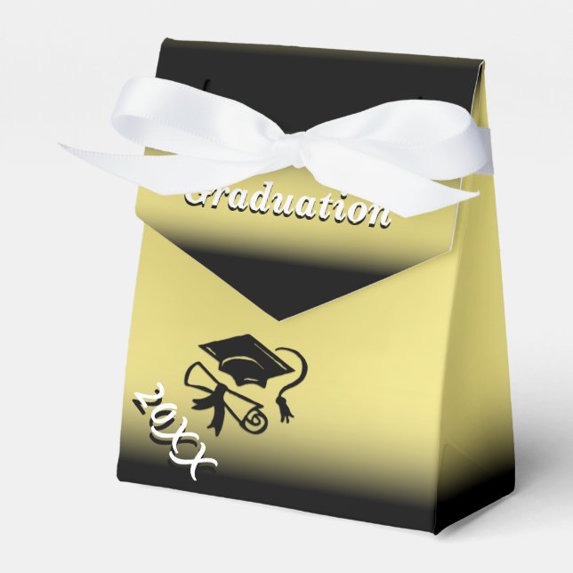 Black and Gold Graduation Favor Boxes (Front Side)