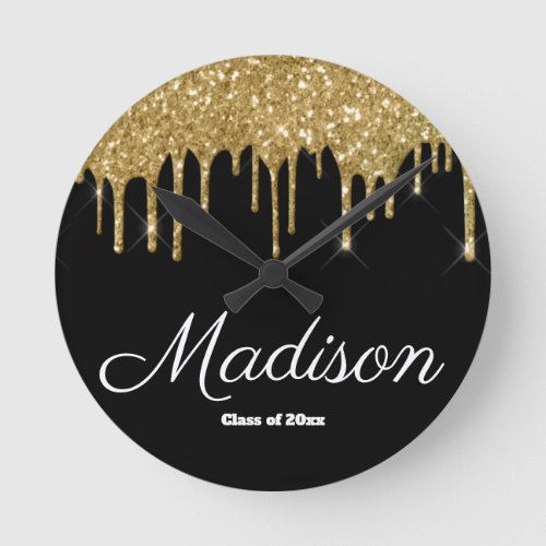 Black and Gold Graduation Gift Class of 2024 Grad Round Clock
