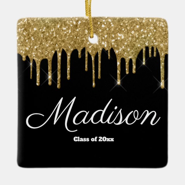 Black and Gold Graduation Gift Class of 2025 Grad Ceramic Ornament (Front)