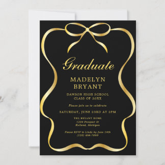 Black and Gold Graduation Grad Party  Invitation