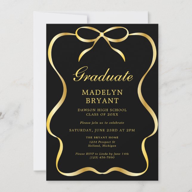 Black and Gold Graduation Grad Party  Invitation (Front)