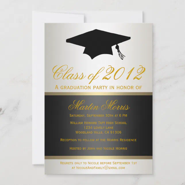 Black and Gold Graduation Invitation | Zazzle