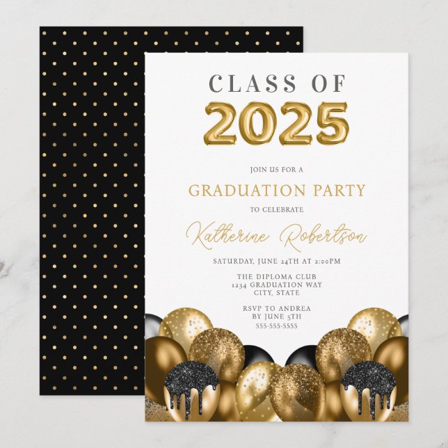 Black and Gold Graduation Invitation (Front/Back)